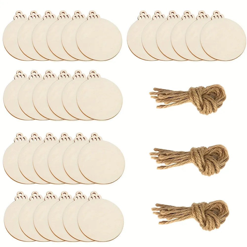 10 Wooden Discs with Rope for Crafts Decor and Marking