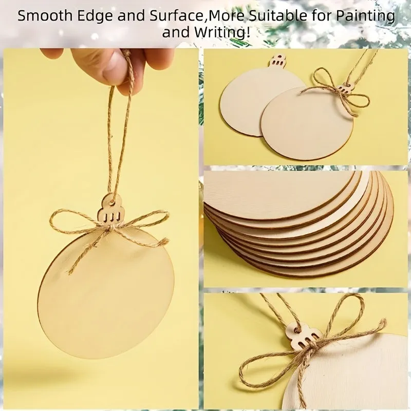 10 Wooden Discs with Rope for Crafts Decor and Marking