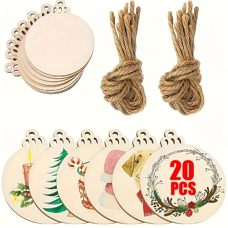 10 Wooden Discs with Rope for Crafts Decor and Marking