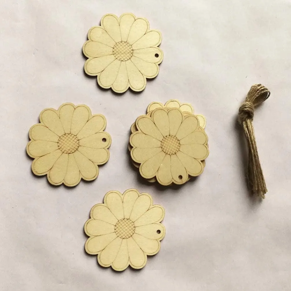 10Pcs Unfinished Wood Slices Flower Wood Cutouts with Twine Discs DIY Crafts Hanging