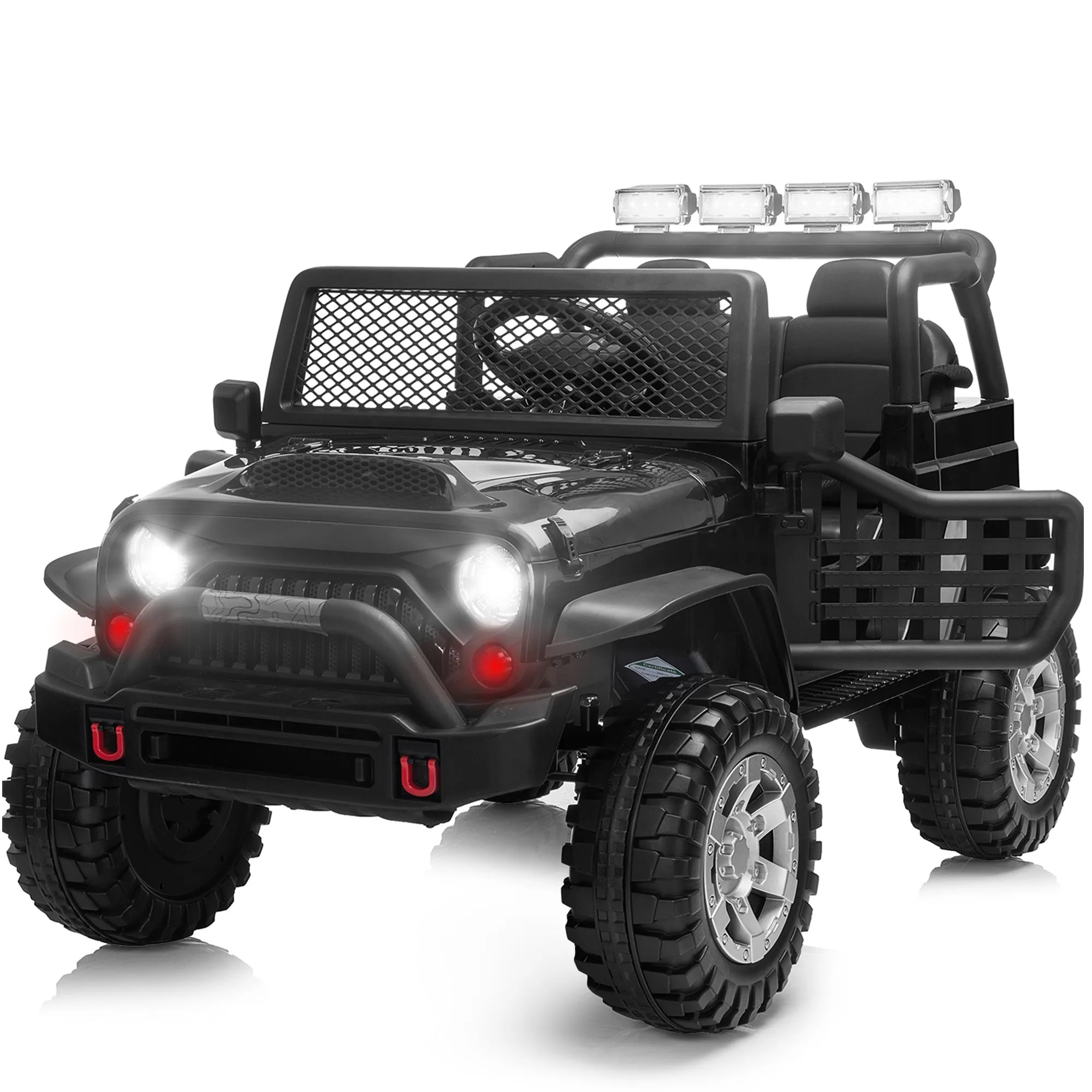 12V kids Ride On Jeep with Remote Control, Electric Car for Kids 3-8 Years, 3 Speeds, LED Lights, MP3 Player - Black