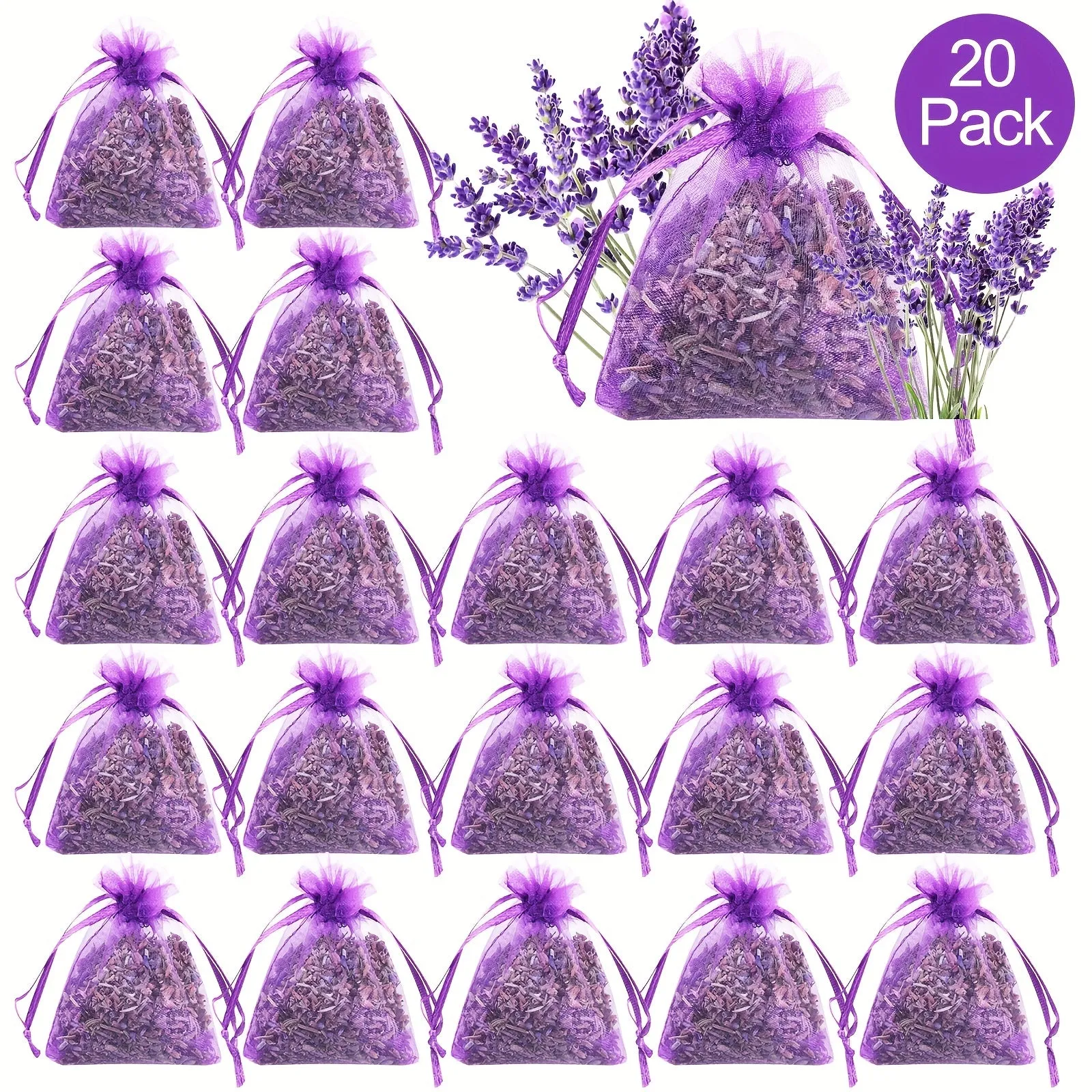 20pcs Avender Sachet, Bulk French Lavender Sachet, Suitable For Drawer Wardrobe Household Sachet, Dried Lavender Flower Gift, room Decor