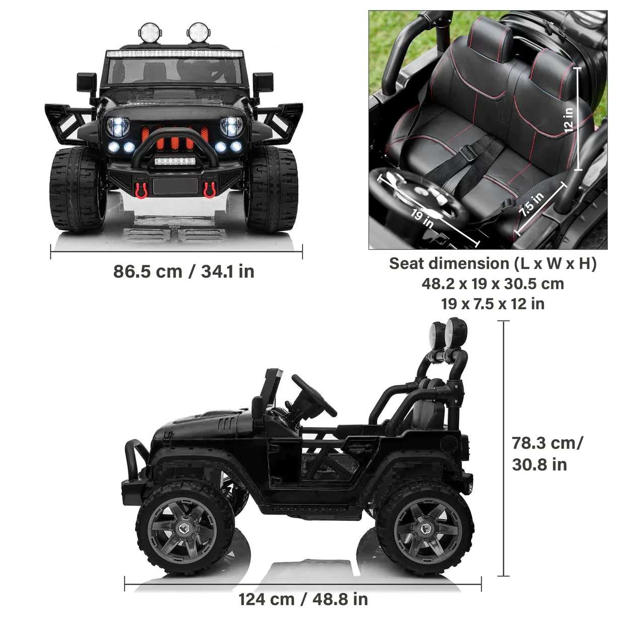 24V | 2025 Jeep Wrangler Style 2 Seater Upgraded | Heavy Duty Seat | Heavy Duty Tires | Upgraded | Remote