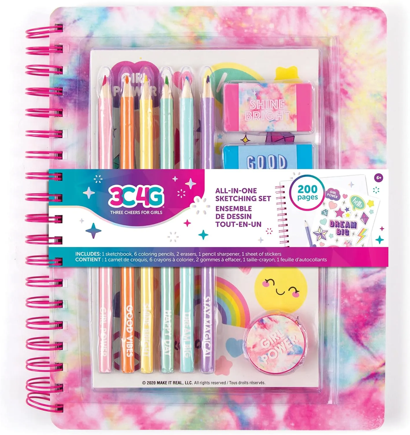 3C4G THREE CHEERS FOR GIRLS Make It Real All in One Sketching Notebook/Journal Set Pastel Tie Dye