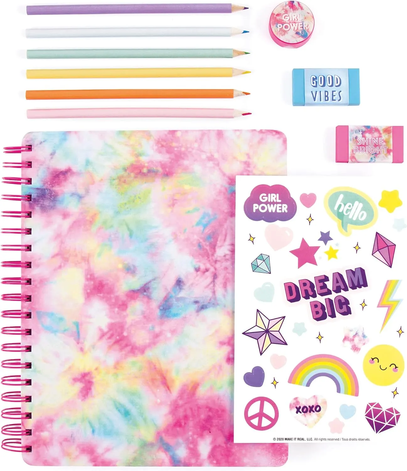 3C4G THREE CHEERS FOR GIRLS Make It Real All in One Sketching Notebook/Journal Set Pastel Tie Dye