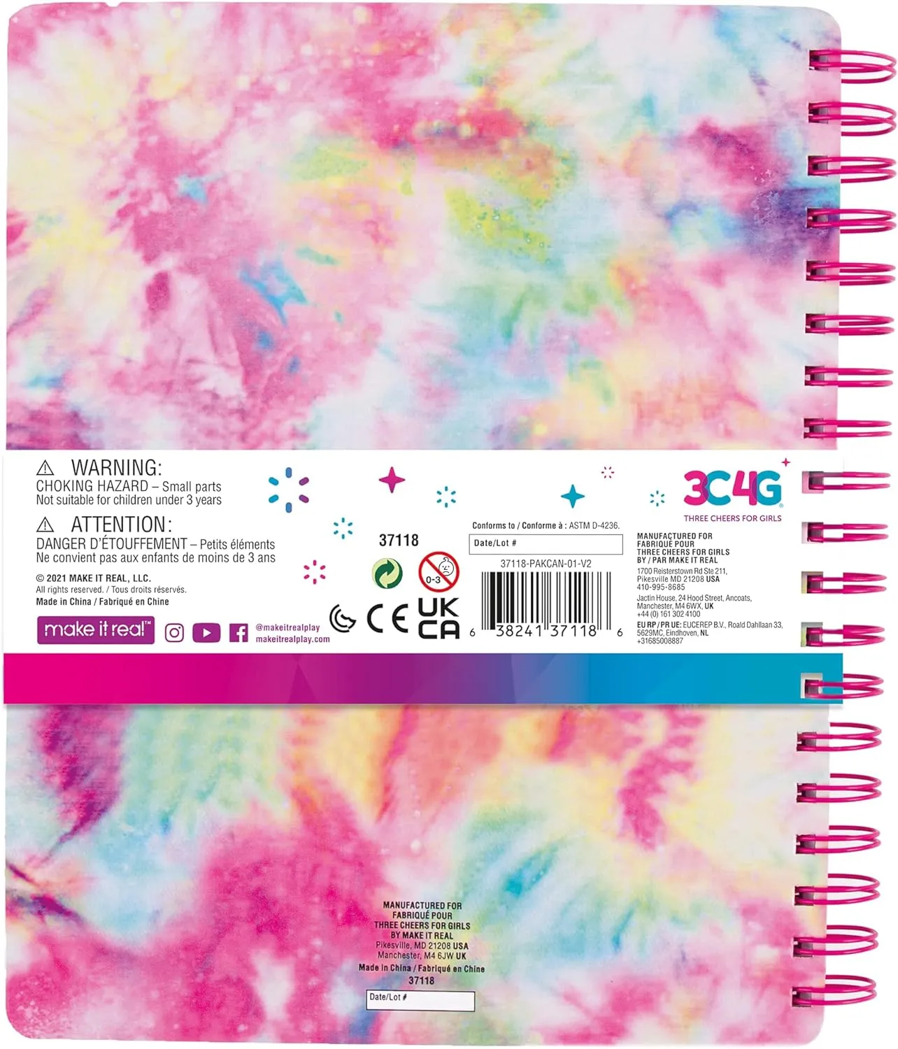 3C4G THREE CHEERS FOR GIRLS Make It Real All in One Sketching Notebook/Journal Set Pastel Tie Dye