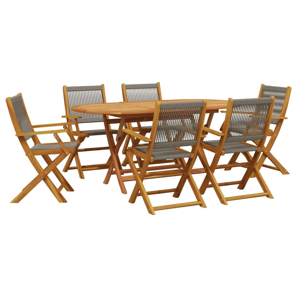 7 Piece Garden Dining Set Grey Polypropylene and Solid Wood