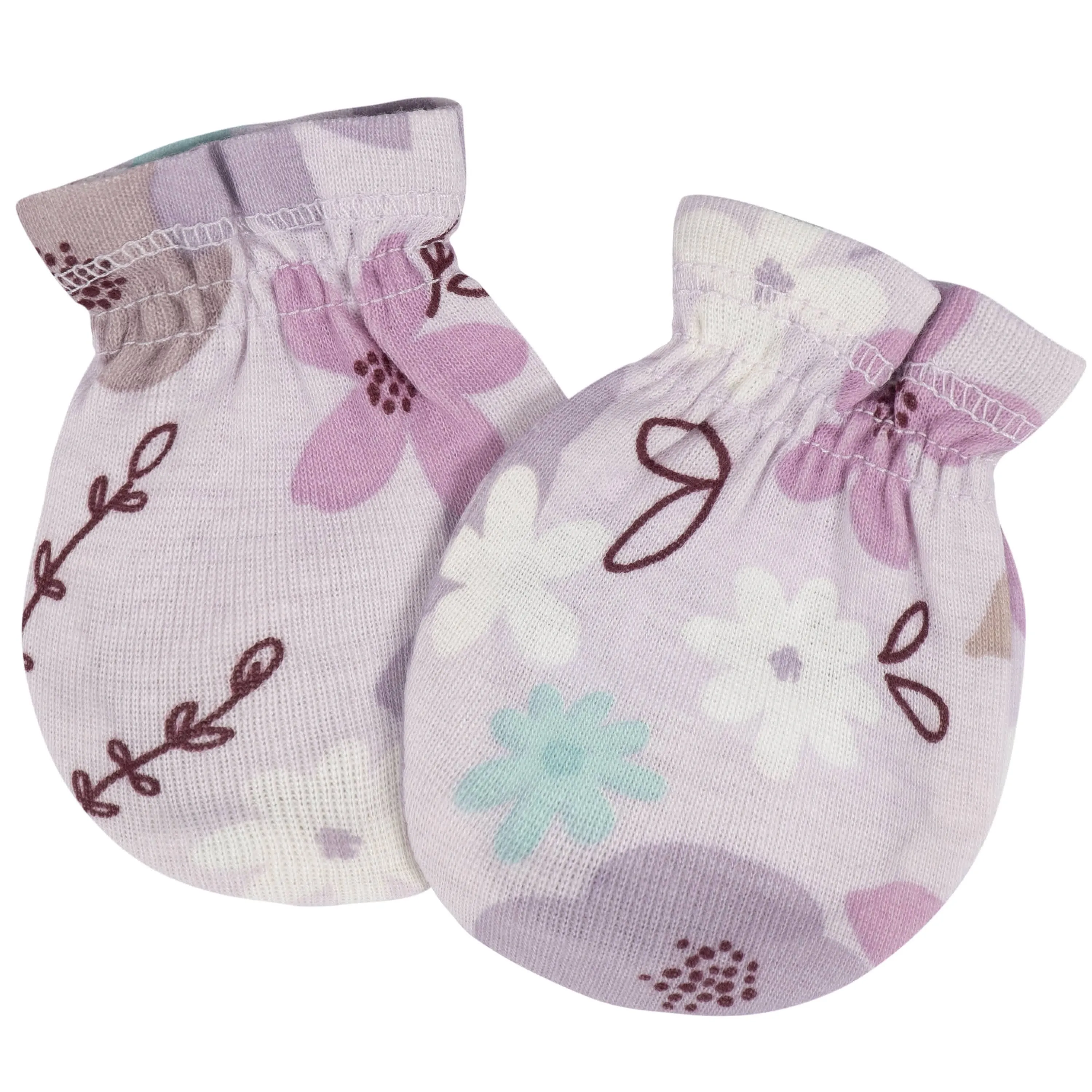 8-Piece Baby Girls Lavender Garden No Scratch Mittens & Caps Set