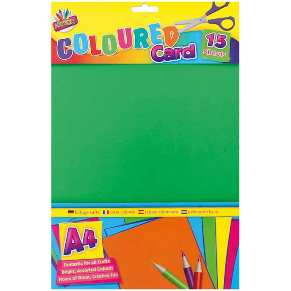 A4 Coloured Card - 15 Sheets Bright Plain Craft Paper Scrapbooking Creative DIY