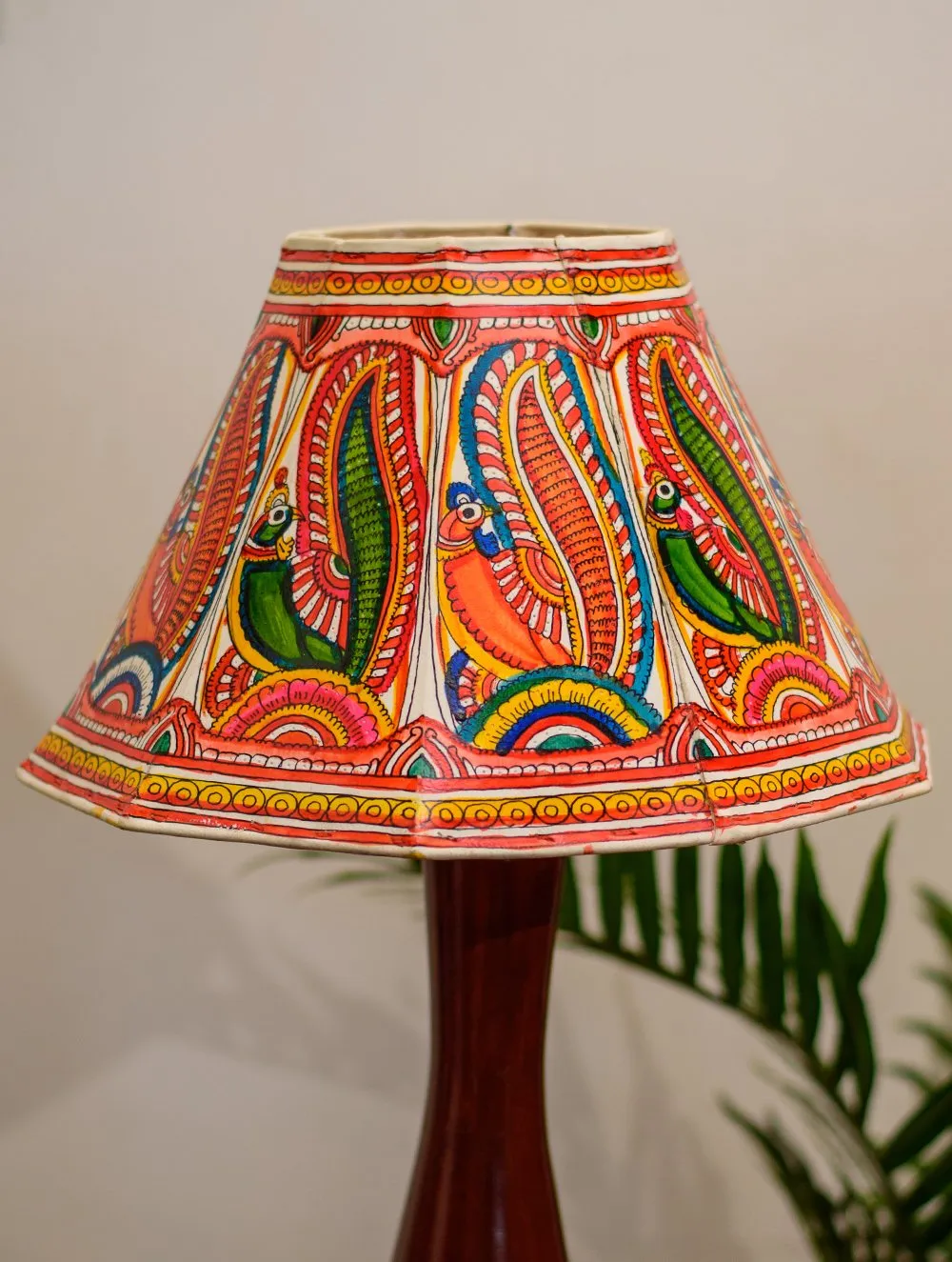 Andhra Leather Craft Table Lamp Shade - Peacock Feathers