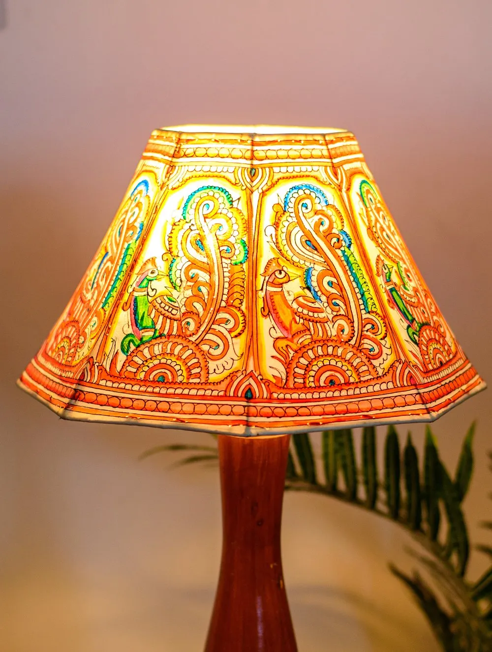 Andhra Leather Craft Table Lamp Shade - Peacock Splendour