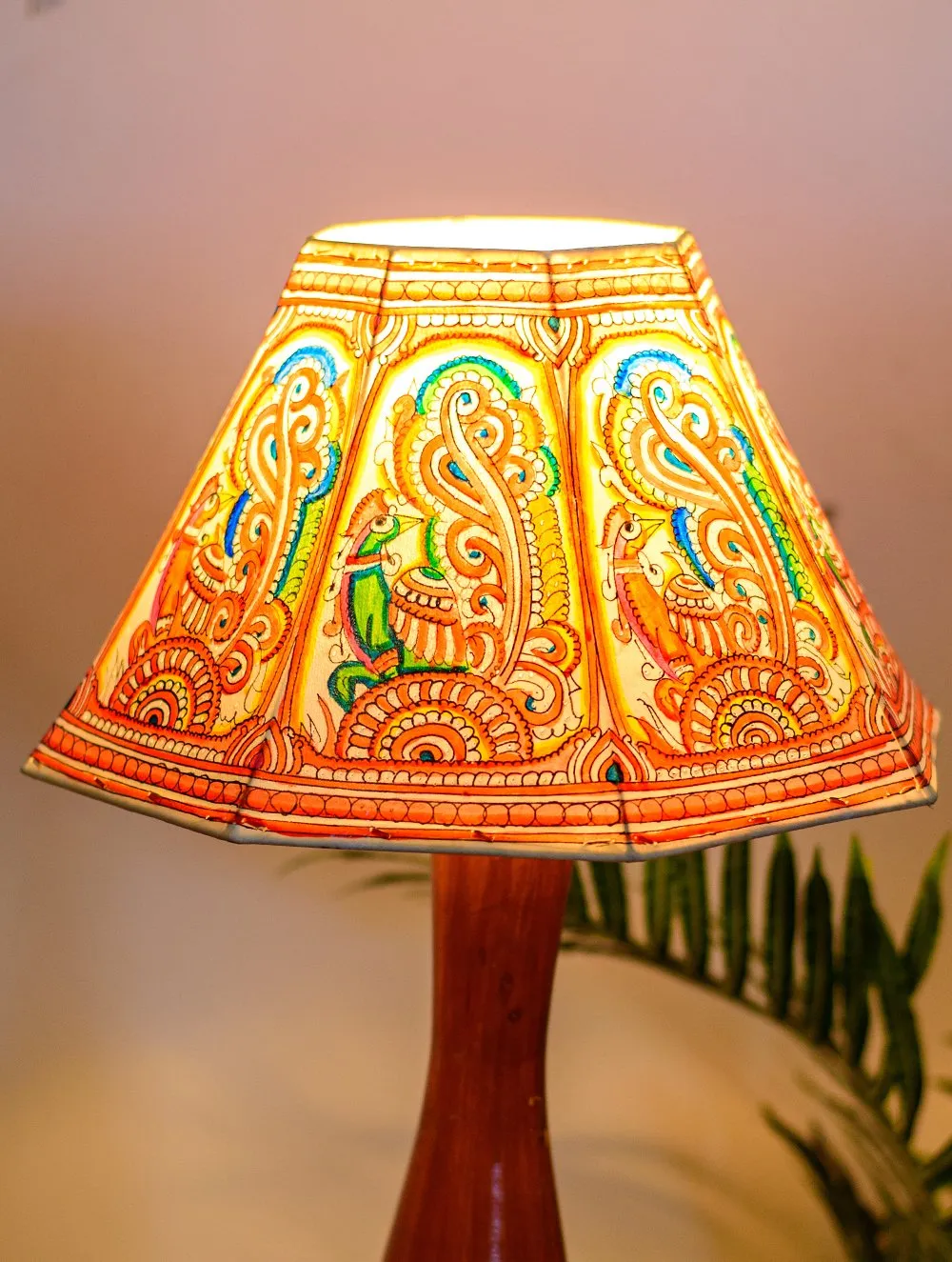 Andhra Leather Craft Table Lamp Shade - Peacock Splendour