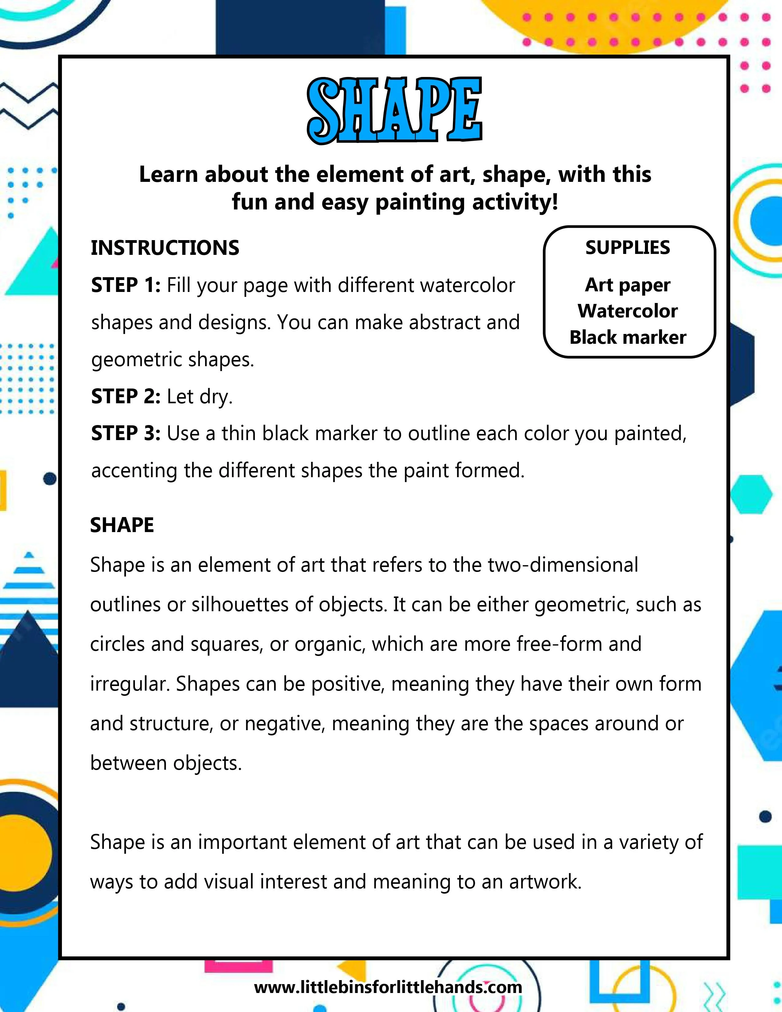 Art: 7 Elements of Art Activities Pack for Kids