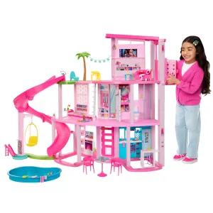 Barbie Dreamhouse, 75  Pieces, Pool Party Doll House With 3 Story Slide