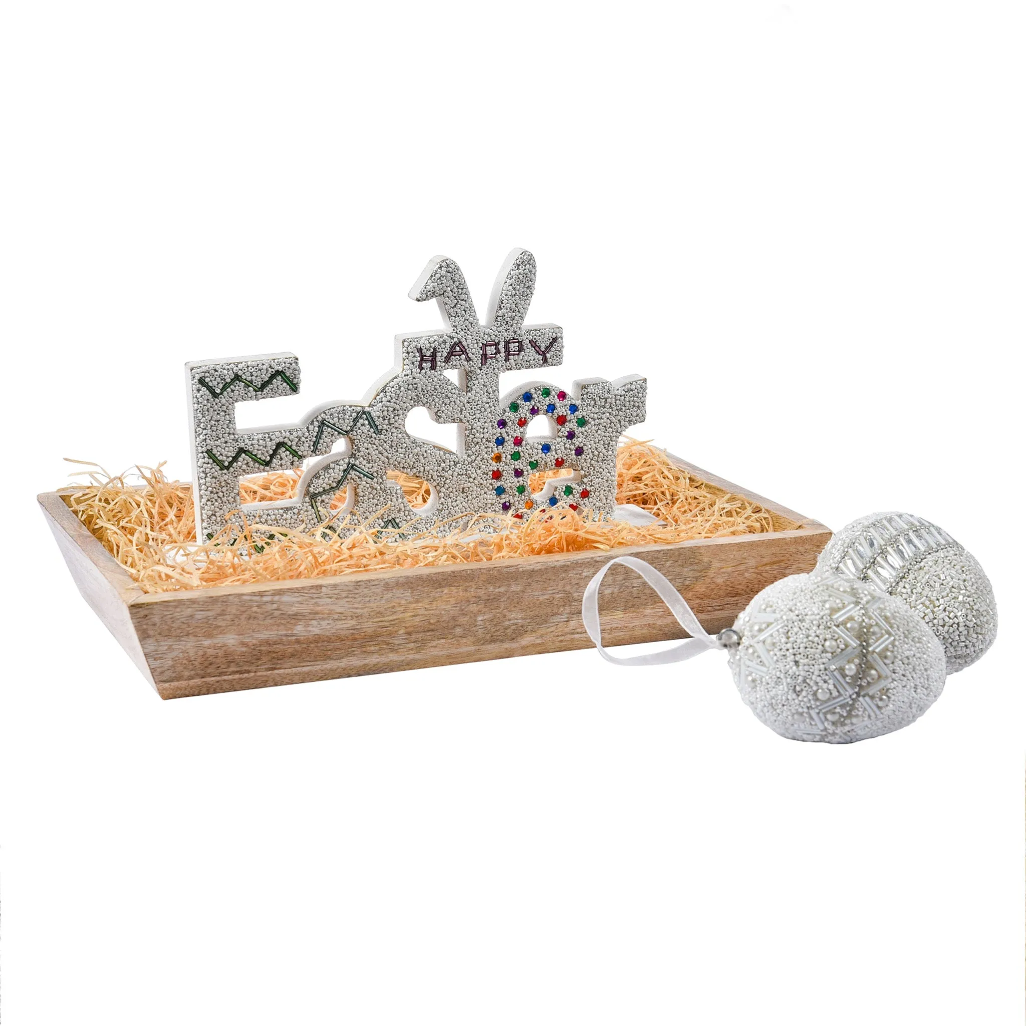 Beaded Wood Sign #Easter Table Decor in White