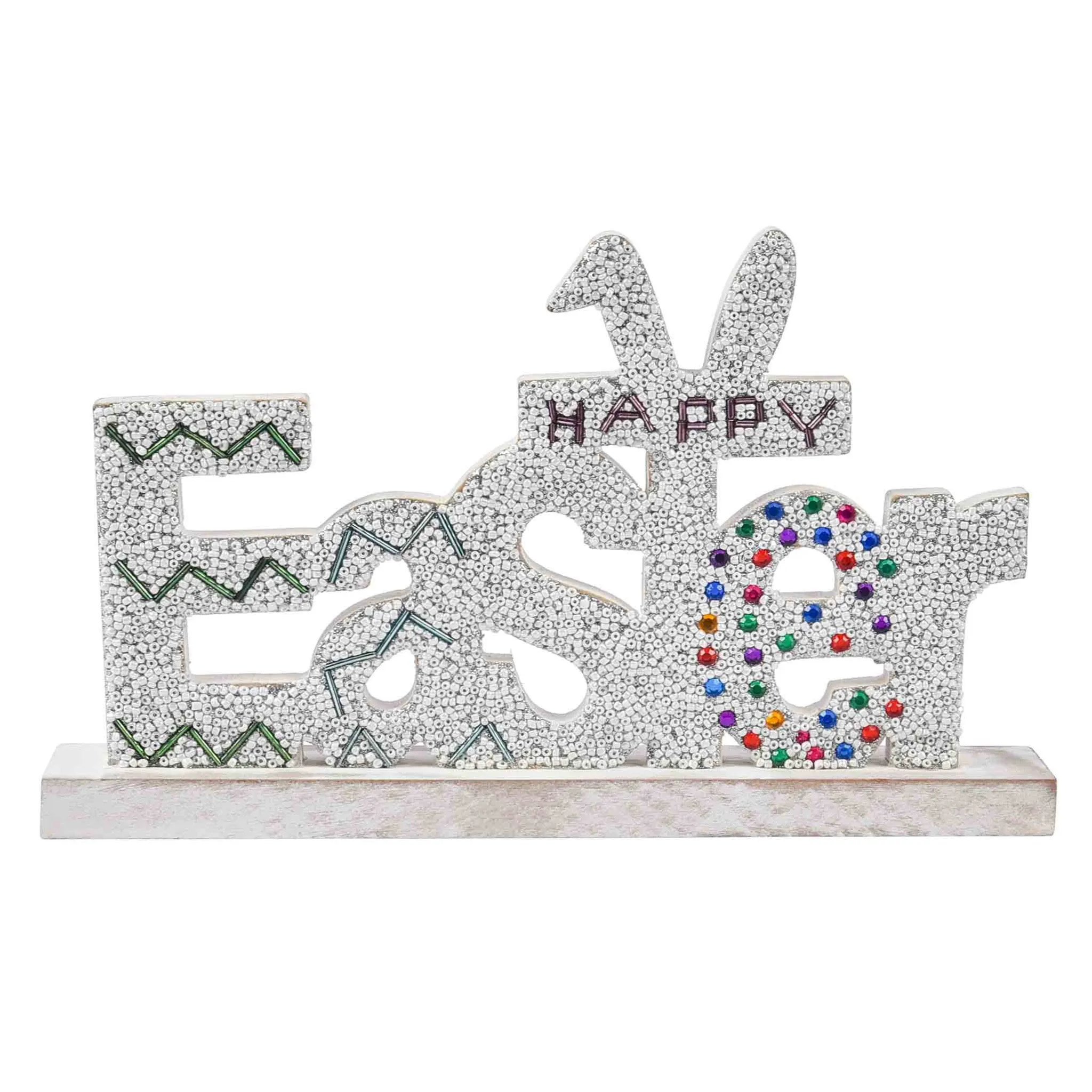 Beaded Wood Sign #Easter Table Decor in White