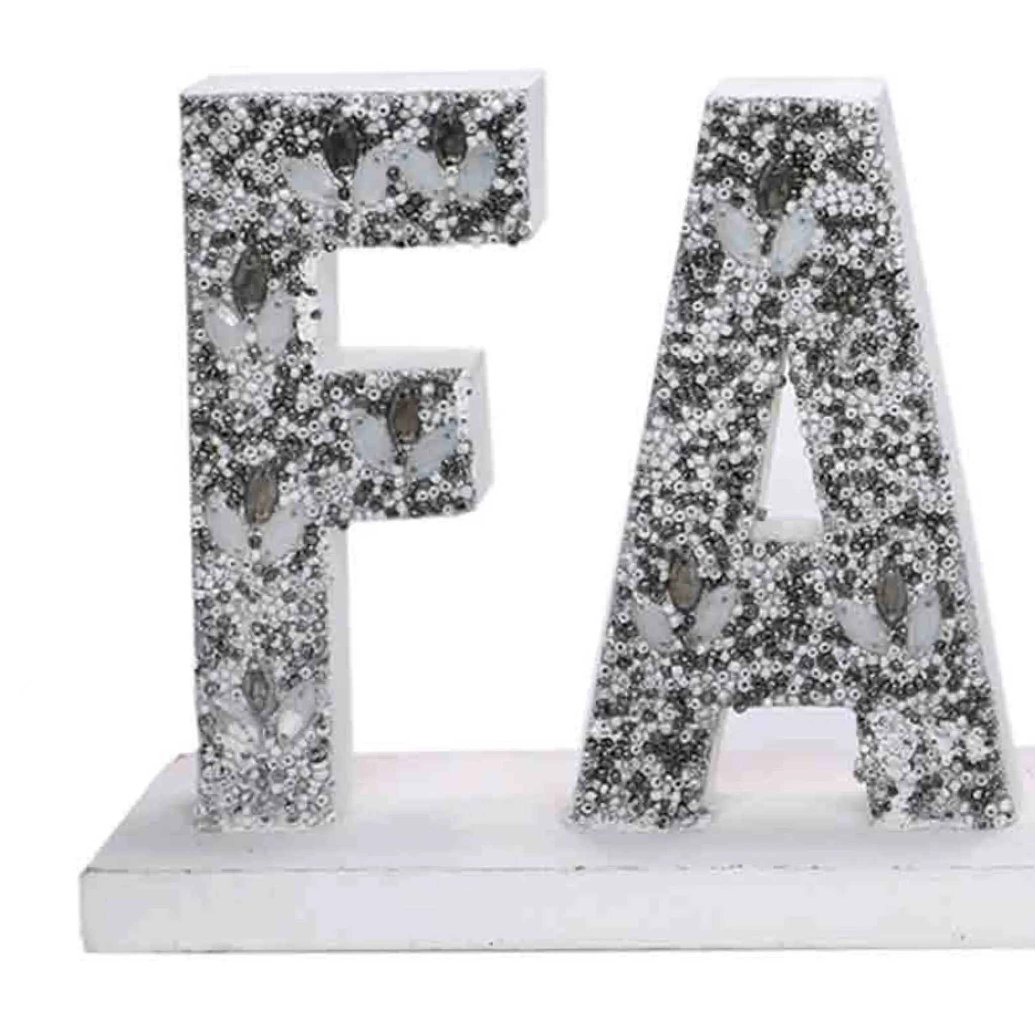 Beaded Wood Sign #Family Table Decor in White & Silver