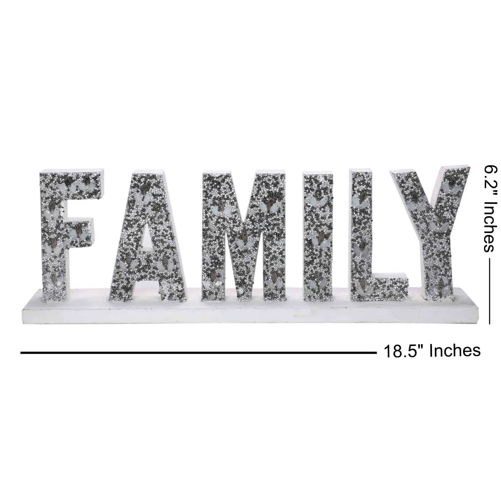 Beaded Wood Sign #Family Table Decor in White & Silver