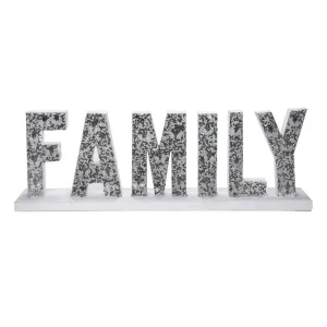 Beaded Wood Sign #Family Table Decor in White & Silver