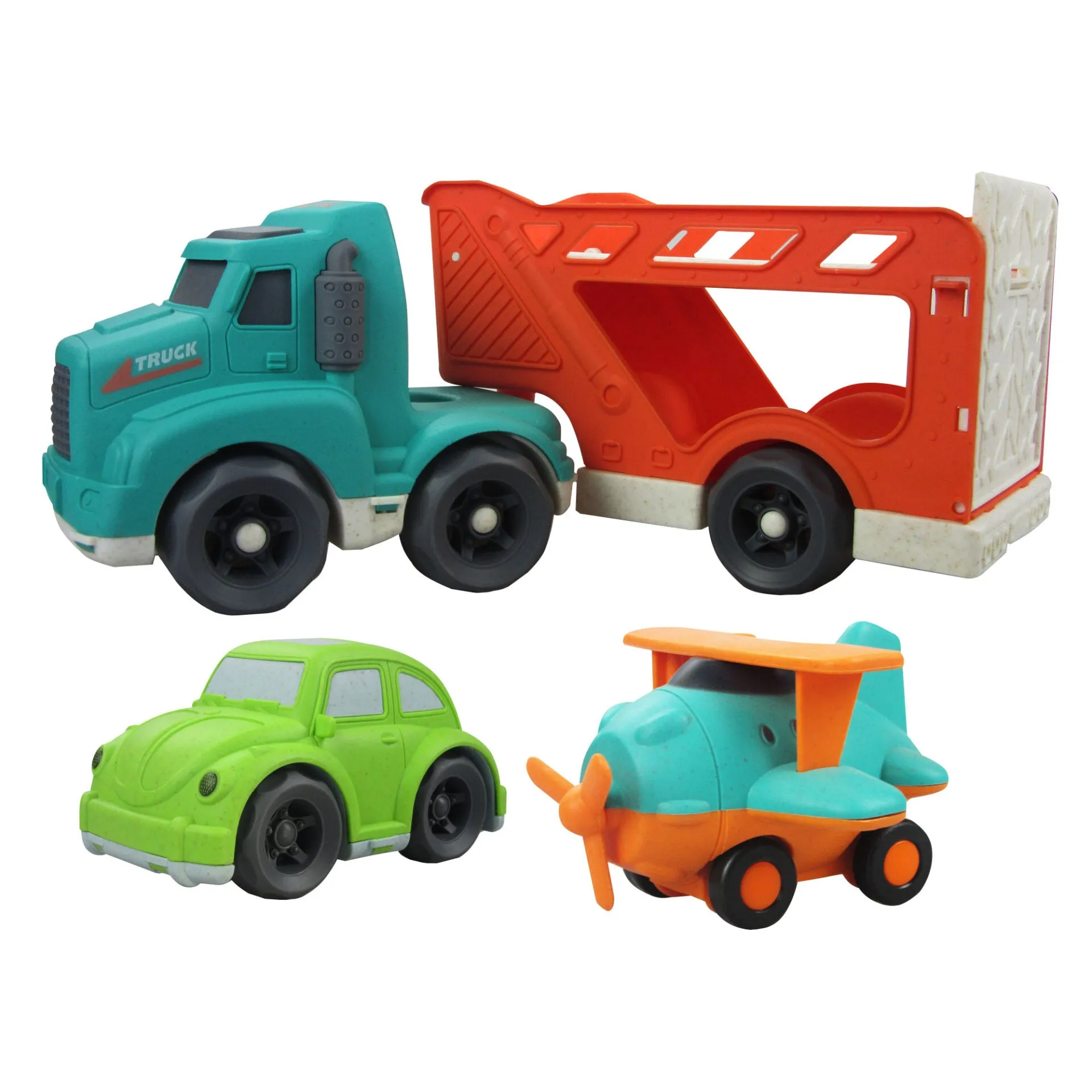 3-Piece Bioplastic Vehicle Set: Eco-Friendly Carrier Truck, Car, and Plane