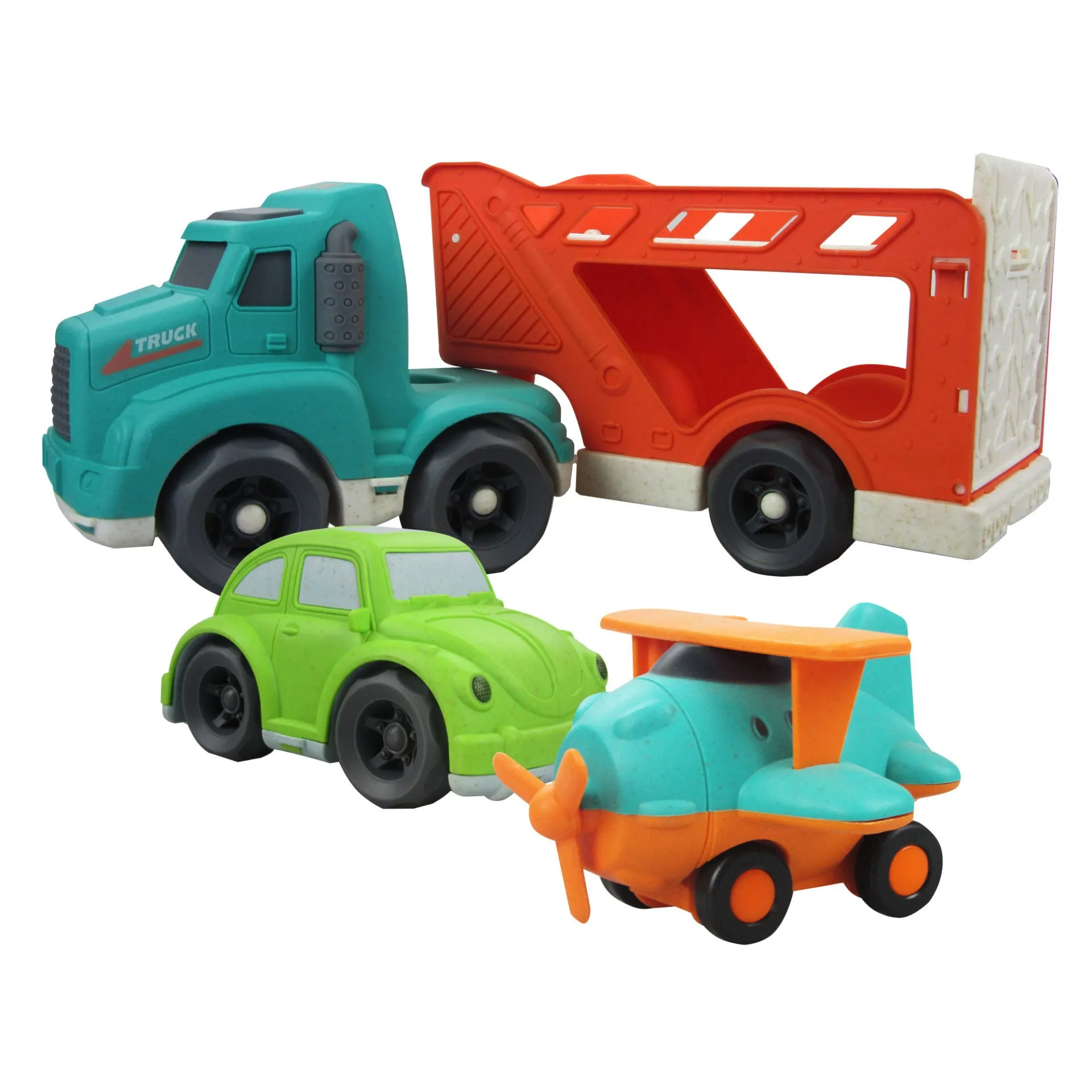 3-Piece Bioplastic Vehicle Set: Eco-Friendly Carrier Truck, Car, and Plane