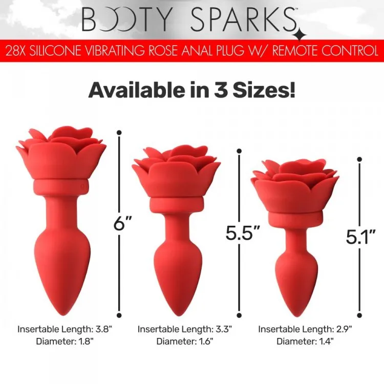 Booty Sparks 28X Silicone Vibrating Rose Anal Plug w/ Remote - Medium