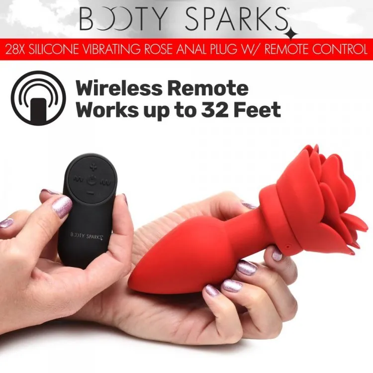 Booty Sparks 28X Silicone Vibrating Rose Anal Plug w/ Remote - Medium