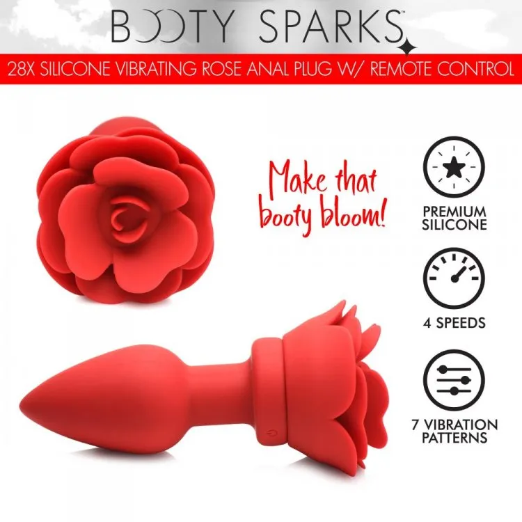 Booty Sparks 28X Silicone Vibrating Rose Anal Plug w/ Remote - Medium