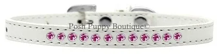 Bright Pink Crystal Leather Puppy Collar- Many Colors