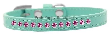 Bright Pink Crystal Leather Puppy Collar- Many Colors