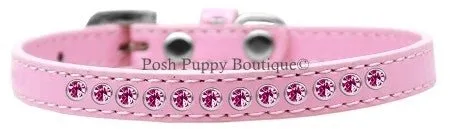 Bright Pink Crystal Leather Puppy Collar- Many Colors