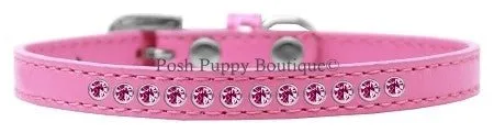 Bright Pink Crystal Leather Puppy Collar- Many Colors