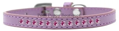 Bright Pink Crystal Leather Puppy Collar- Many Colors