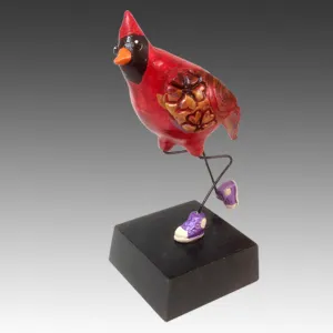 Cardinal Chick Handmade Ceramic Bird Sculpture by Steven McGovney