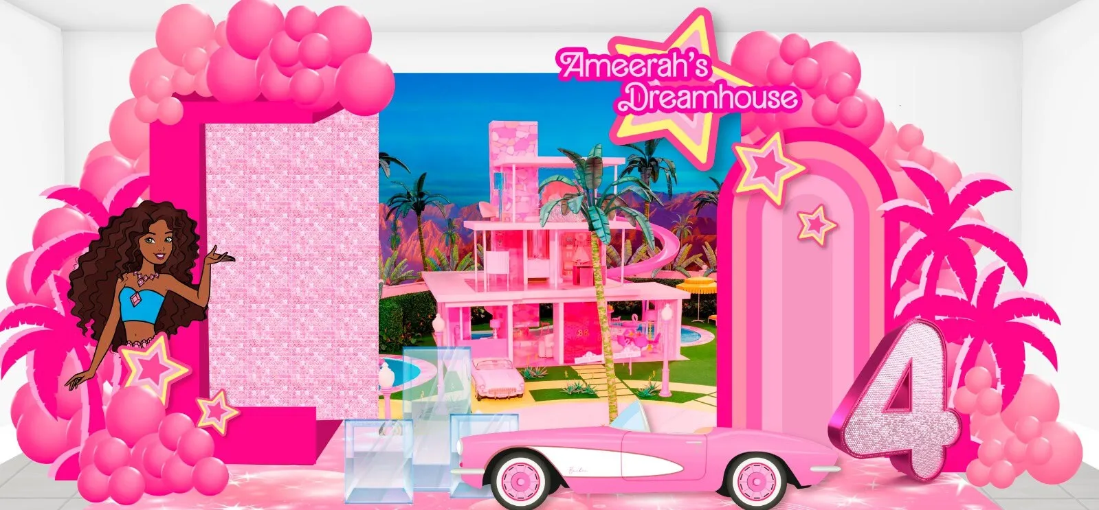 Doll Inspired  Background Doll Dream House Backdrop Malibu Beach Doll House Doll Dream House Dollhouse Props-Cut Outs. Items sold Separately