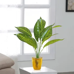 Ekhasa Cane Artificial Plant for Home Decor with Pot (50 CM, 12 Leaves) | Fake Faux False Show Decor Plastic Decorative Potted Plant for Living Room, Office Desk, Bathroom, Green Plant for Decoration