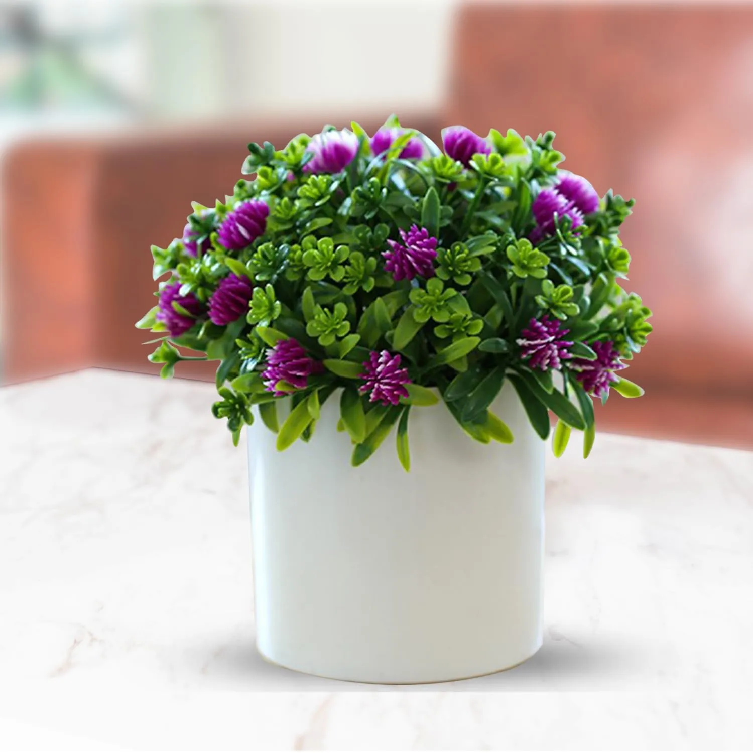 Ekhasa Moss Rose Artificial Flowers with Vase Pot for Home Decoration (17 CM Total Height, 20 Flower Heads) | Guldasta Flower Pots with Artificial Show Flower for Living Room, Dining Table, Bedroom