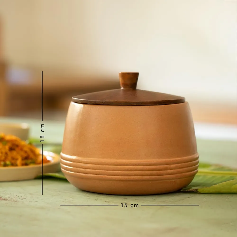 Ellementry Terracotta Biryani Handi with Wooden Lid | Dahi Mitti Handi | Traditional Curd Setter | Storage Container with Lid | Clay Pot with Lid for Cooking | Biryani Serving Pot, 1 Liter, Brown