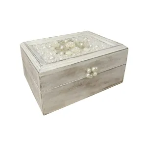 Floral Hand Beaded Table Decor Box in White