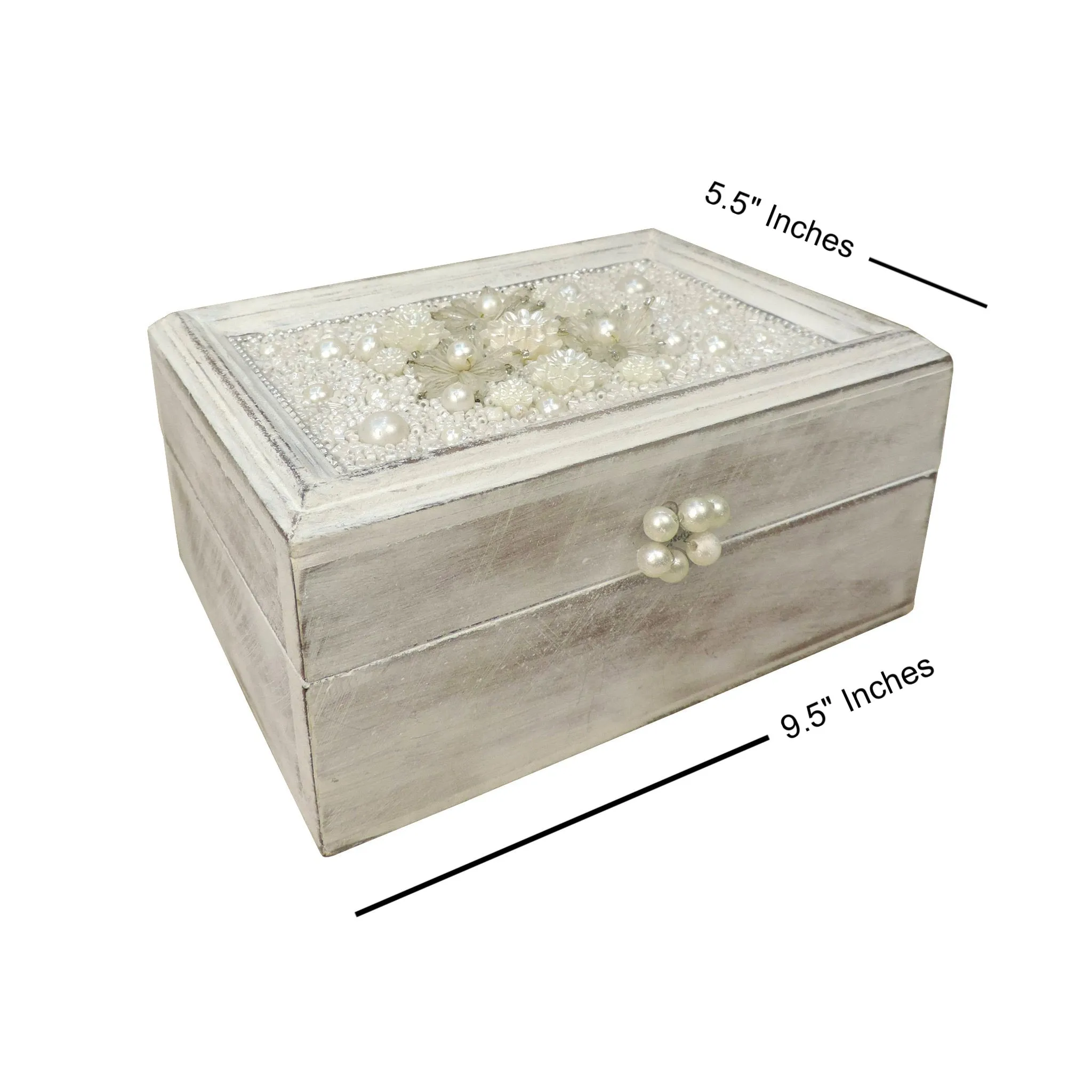 Floral Hand Beaded Table Decor Box in White