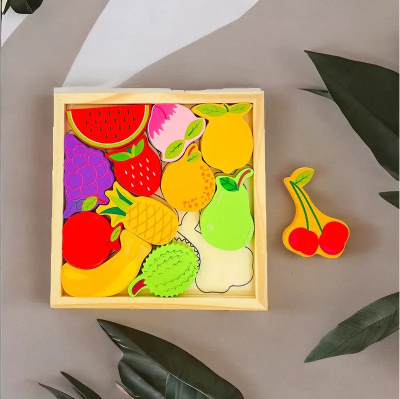 Fruits Puzzle - Wooden Square Tray With Fruits Blocks