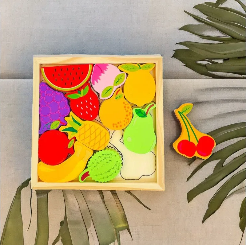 Fruits Puzzle - Wooden Square Tray With Fruits Blocks