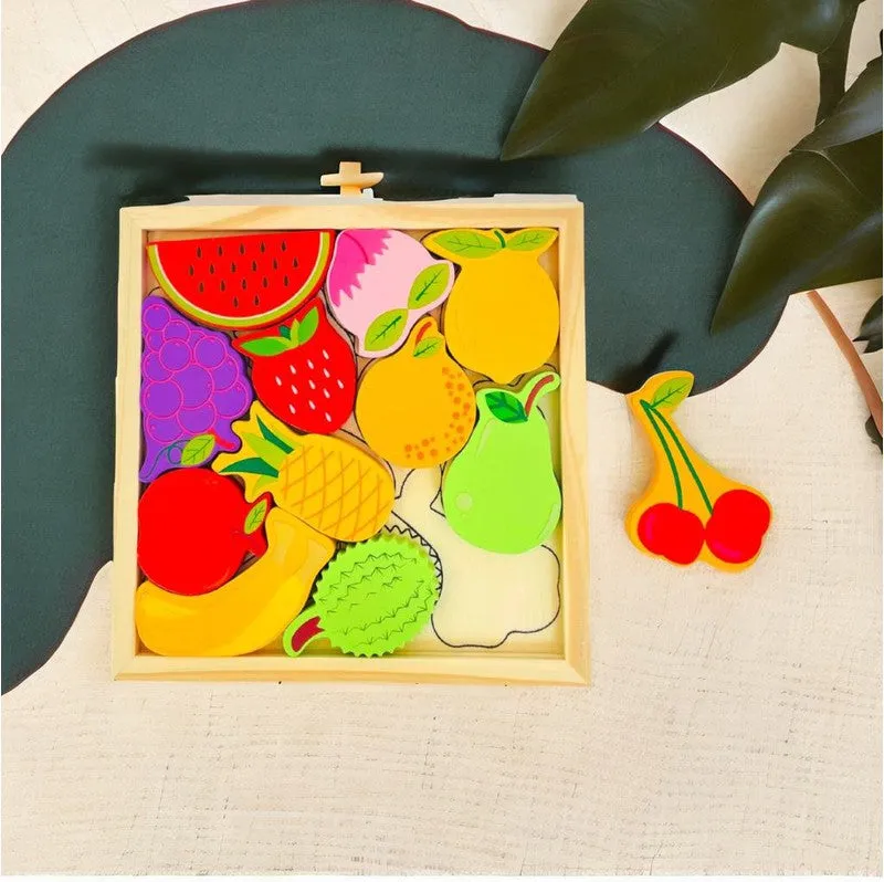 Fruits Puzzle - Wooden Square Tray With Fruits Blocks