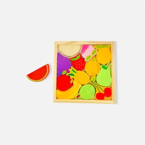 Fruits Puzzle - Wooden Square Tray With Fruits Blocks