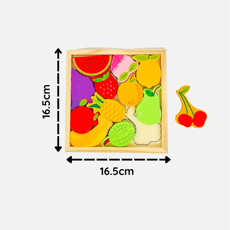 Fruits Puzzle - Wooden Square Tray With Fruits Blocks