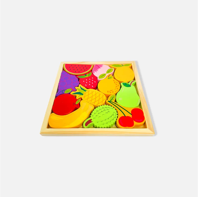 Fruits Puzzle - Wooden Square Tray With Fruits Blocks