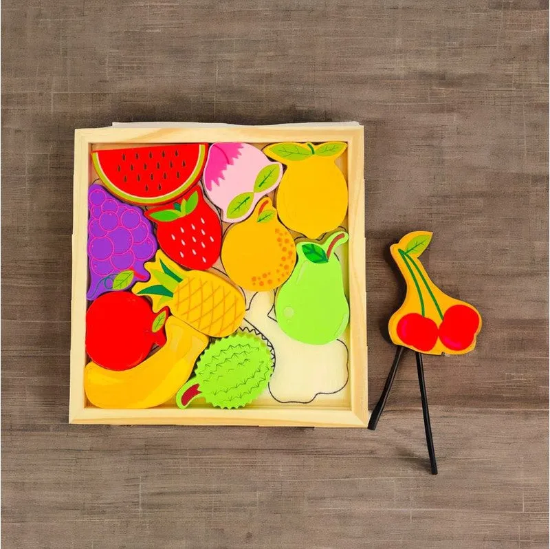 Fruits Puzzle - Wooden Square Tray With Fruits Blocks