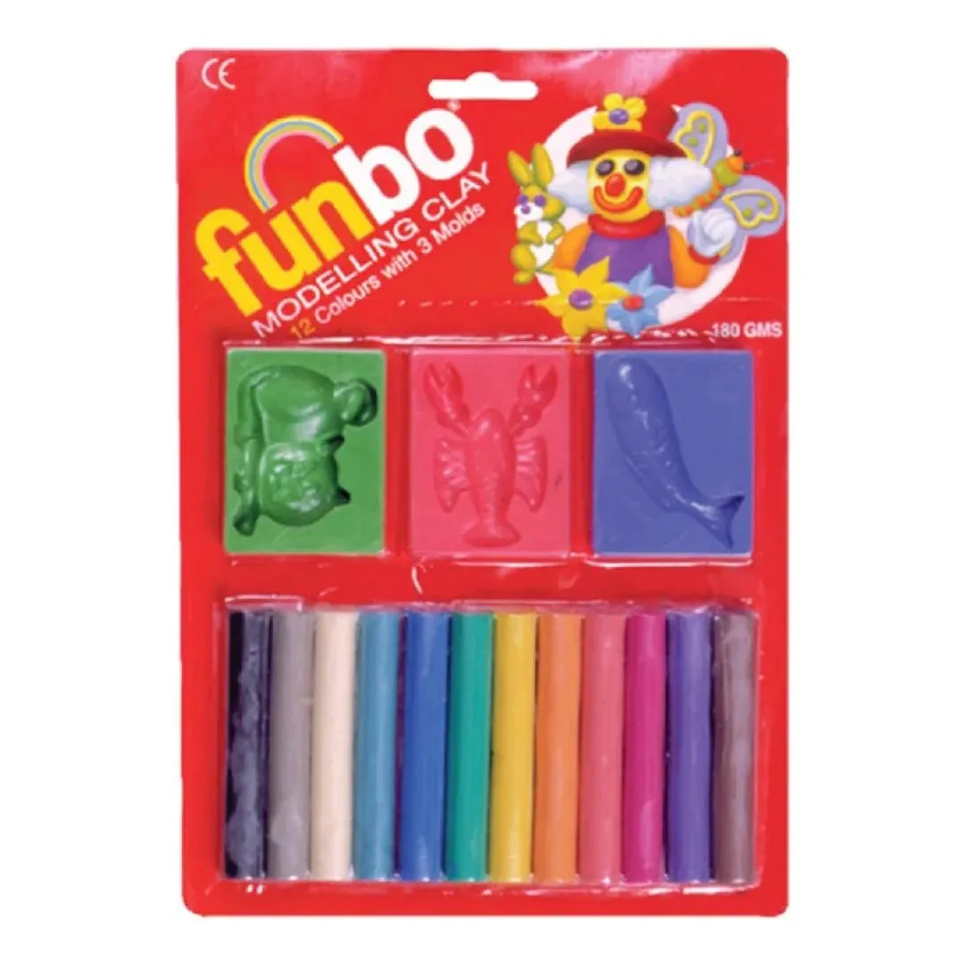 Funbo Colour Modelling Clay with 6 Mould 150g 12 Colors Set