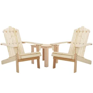 Gardeon 3PC Adirondack Outdoor Table and Chairs Wooden Beach Chair Natural