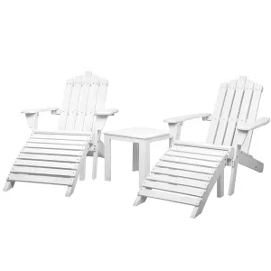 Gardeon 5PC Adirondack Outdoor Table and Chairs Wooden Sun Lounge Patio Furniture White